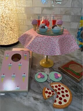 American Girl Time for a Party Set Pizza Outfit Table Food 18” Doll